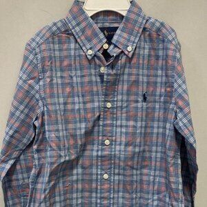 Ralph Lauren Boys Blue Plaid Long Sleeve Button Up Shirt Size 5 NWT